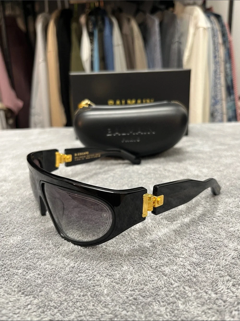Balmain Paris B-Escape Black Shield Sunglasses with Gold Accents